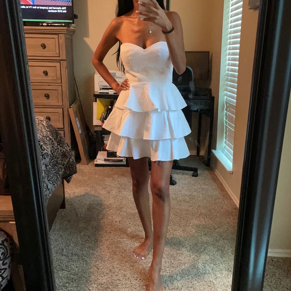 White strapless dress.